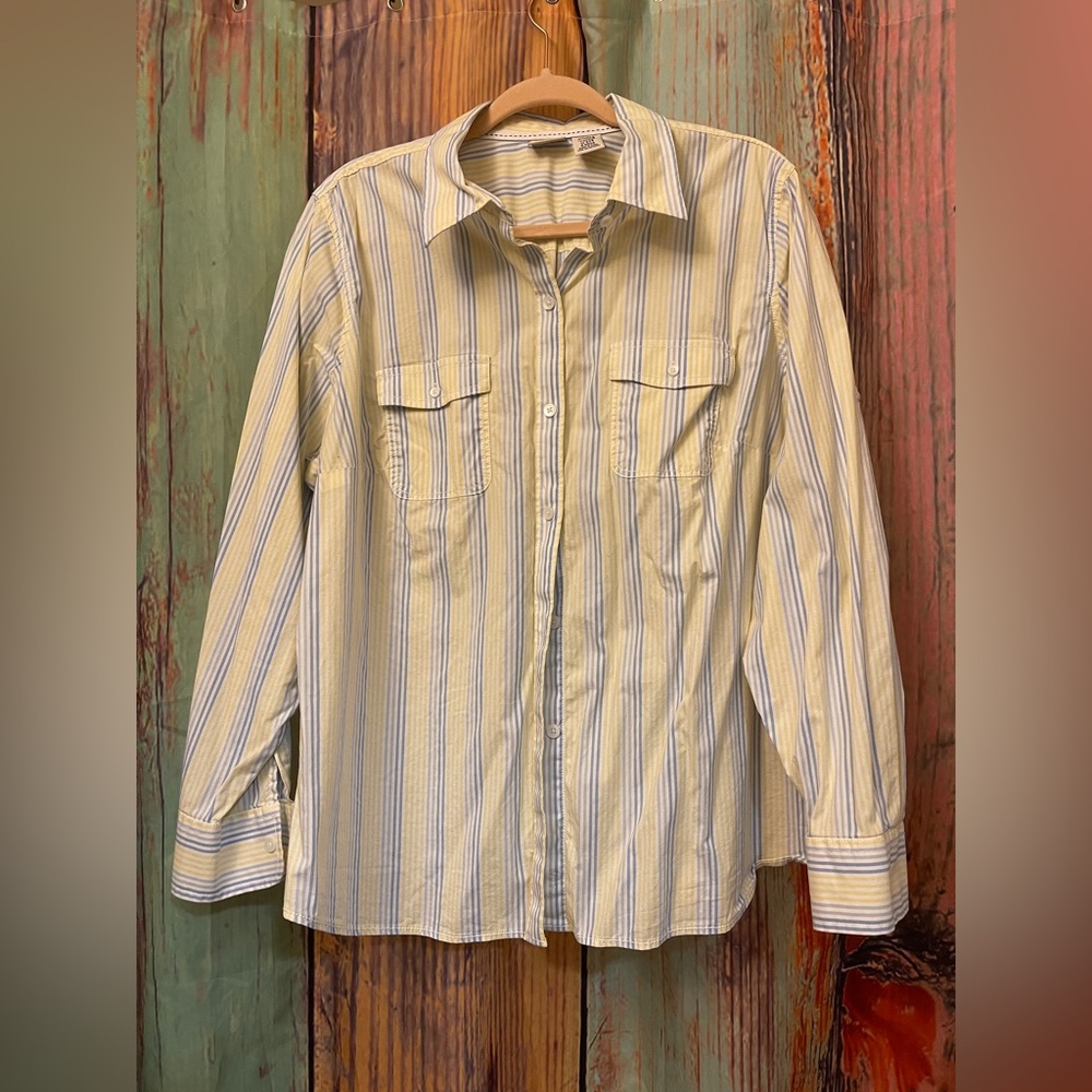 L.L. Bean 1X Yellow and Blue Striped Shirt